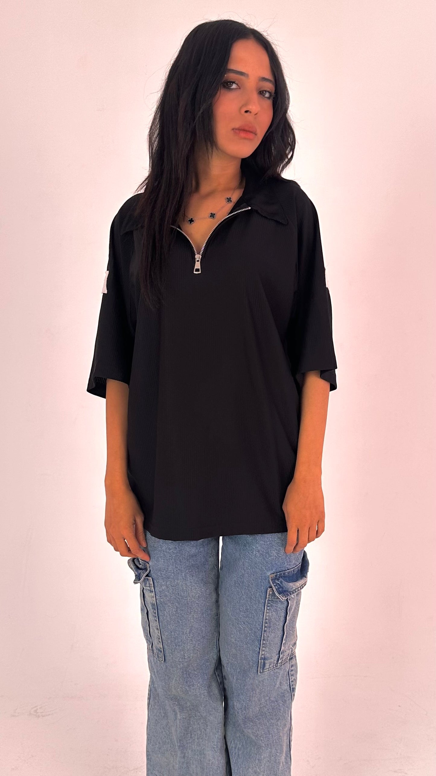 RSTLS CULT Deviants Quarter zip boxy Tee